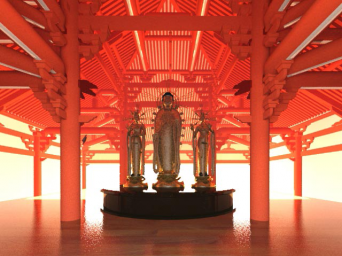 阿弥陀如来像のイメージ写真。浄土寺格子から漏れた光が床に反射した効果